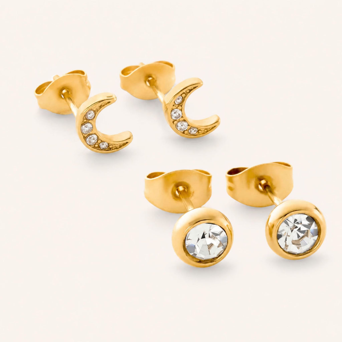Bezel & Pavé Crescent Studs 2-Pack