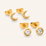 Bezel & Pavé Crescent Studs 2-Pack