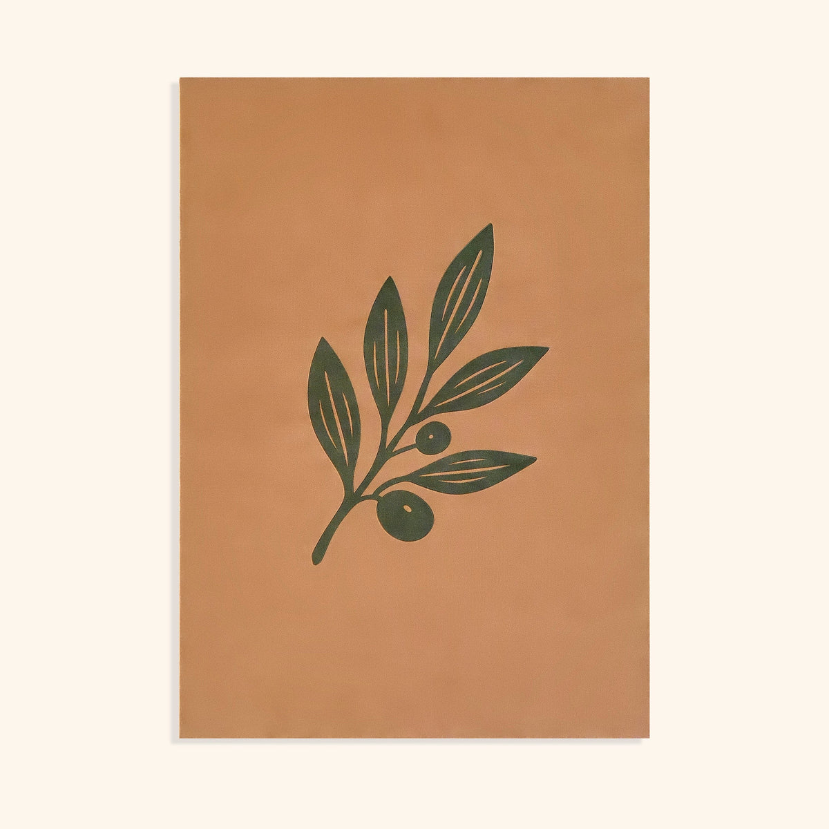 5" x 7" card with an olive branch stamped across muted brown tones.