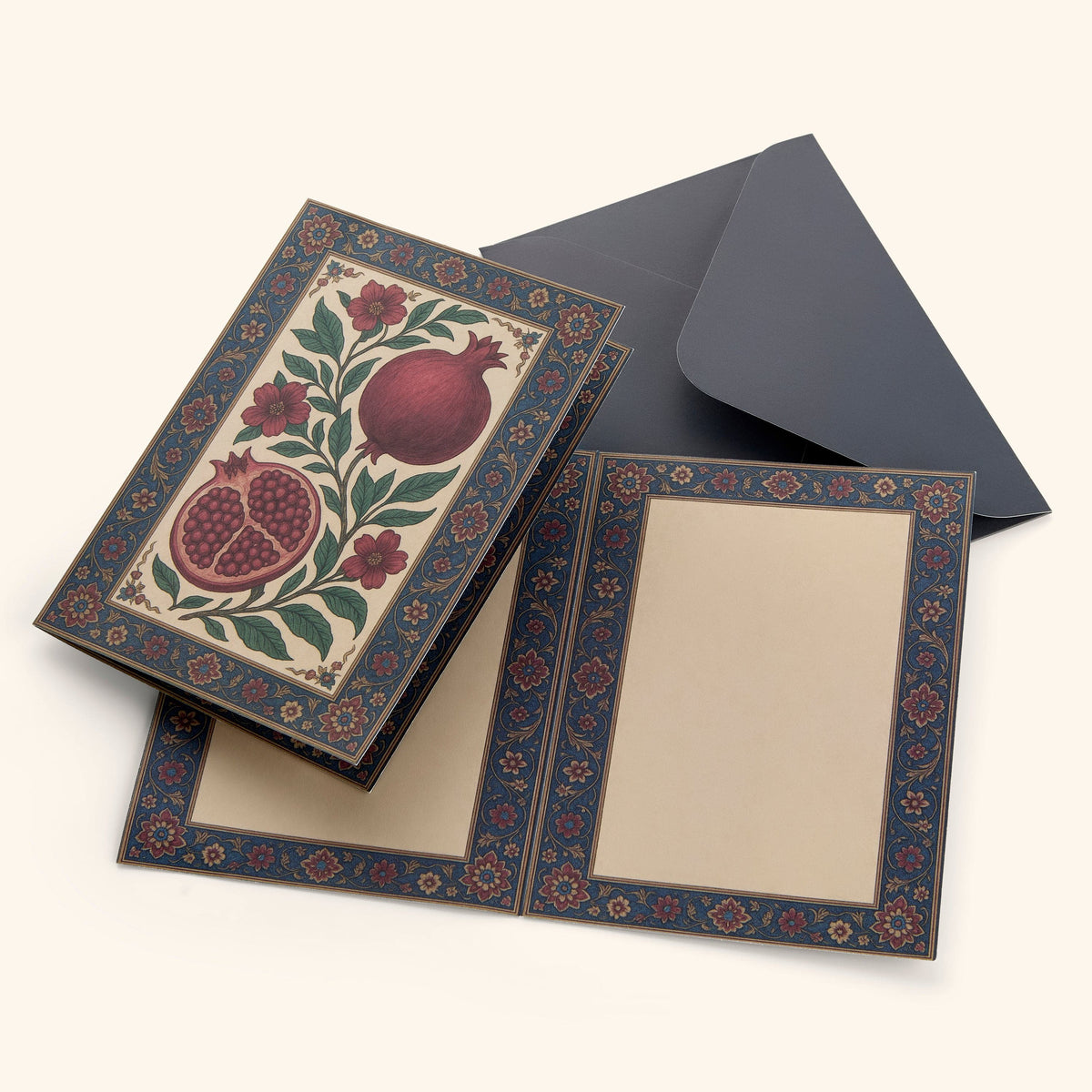 In the photo: closed Seeds of Gratitude Greeting Card, blank inside of the card, and card envelope. 