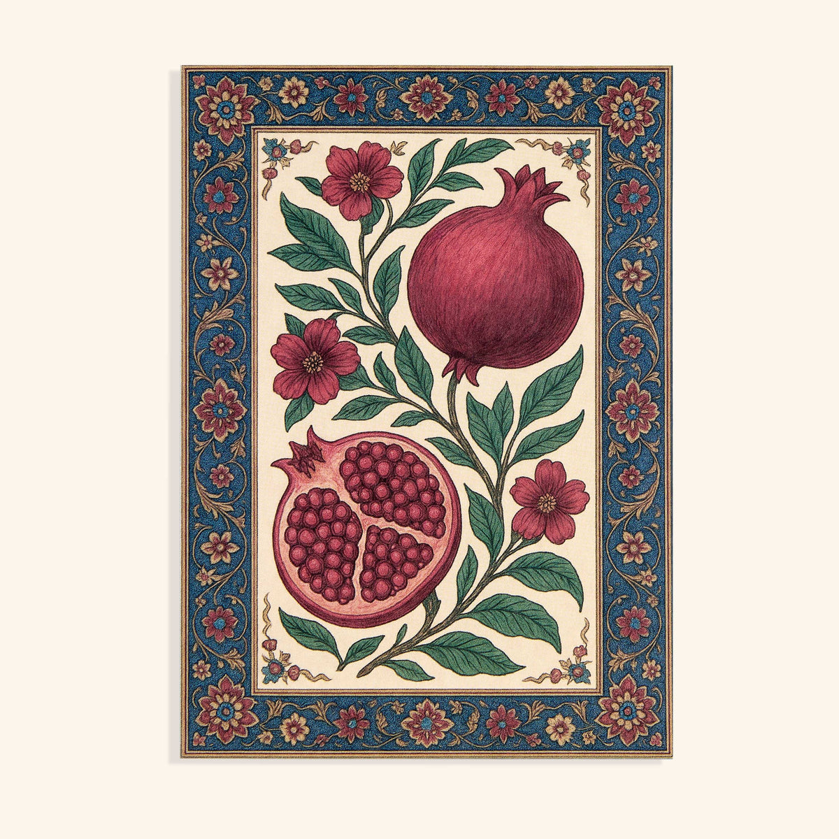 5" x 7" card marked with pomegranate fruit art design.
