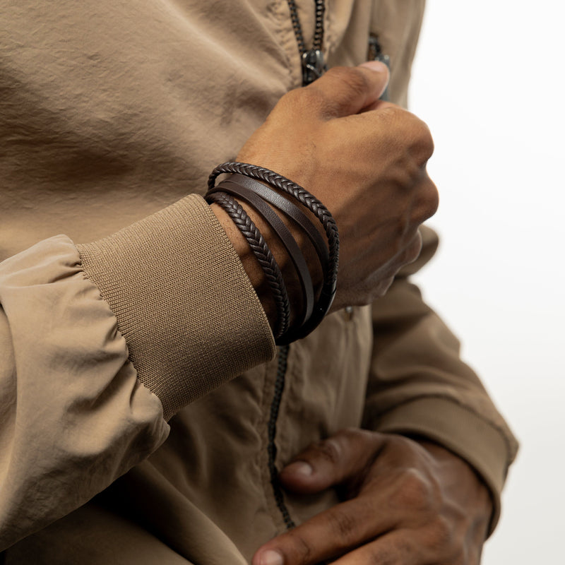 Layered Leather Bracelet Men Nominal - Main Image