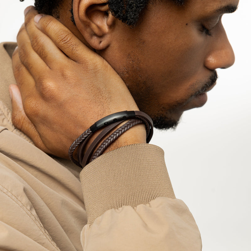 Layered Leather Bracelet Men Nominal - Main Image