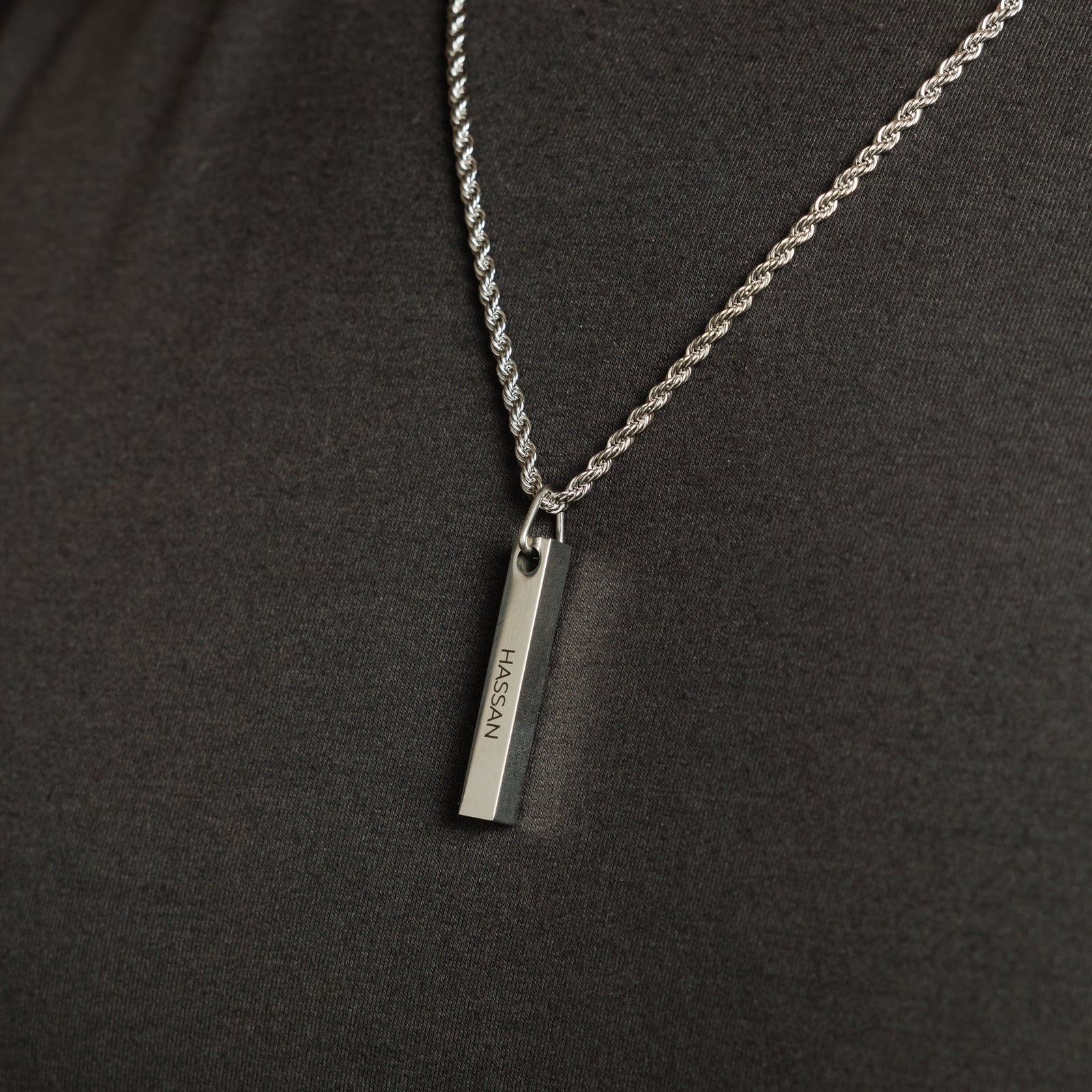 Engraved 3d bar necklace deals