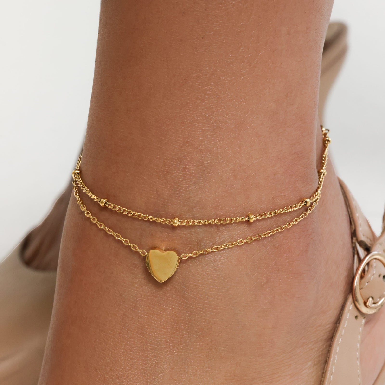Dotted & Heart Stacker Anklet - Nominal