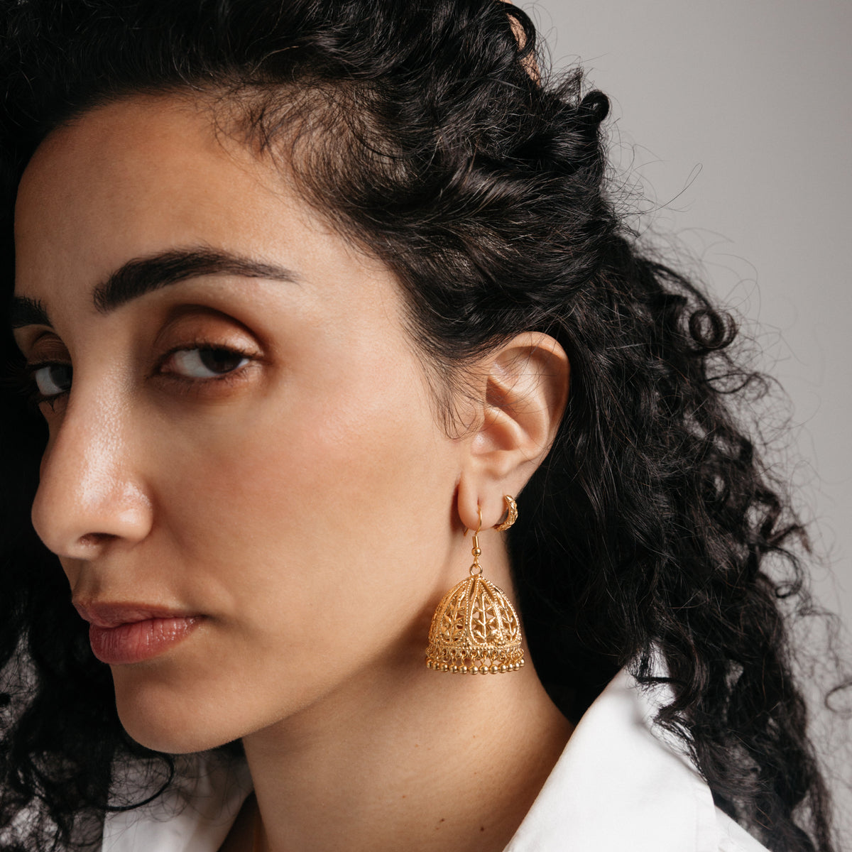 Olive Branch Jhumka Earrings on model