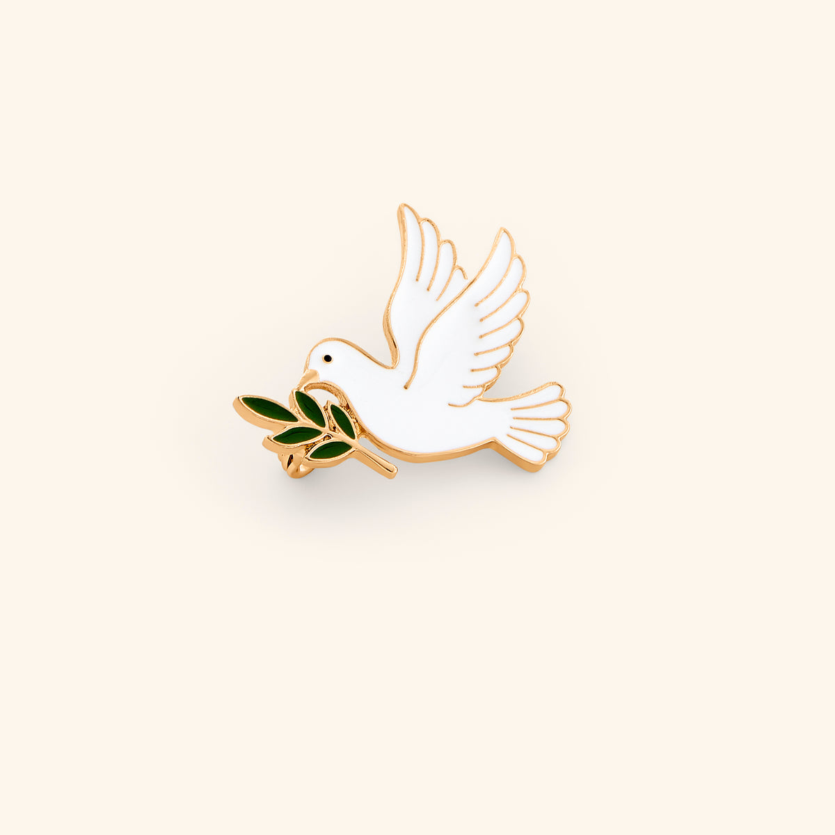 18k gold-plated Dove of Peace Pin set on a light background. 