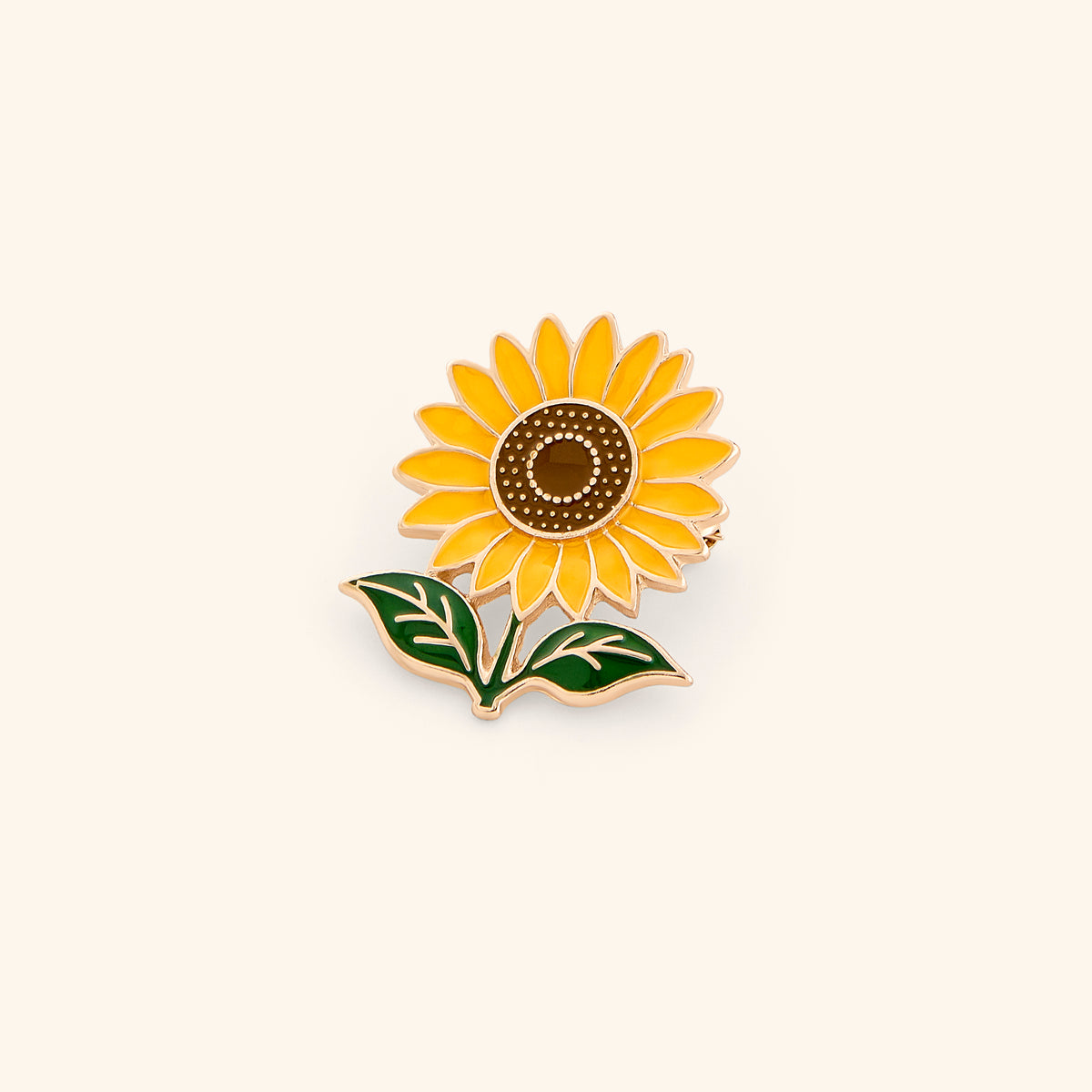 18k gold-plated Joyful Sunflower Pin set on a light background. 