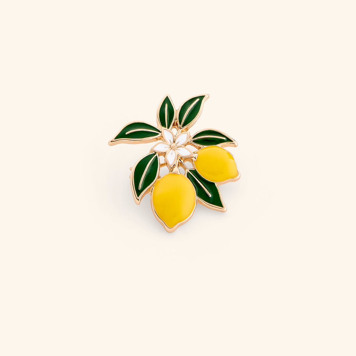 18k gold-plated Lemon Branch Pin set on a light background. 