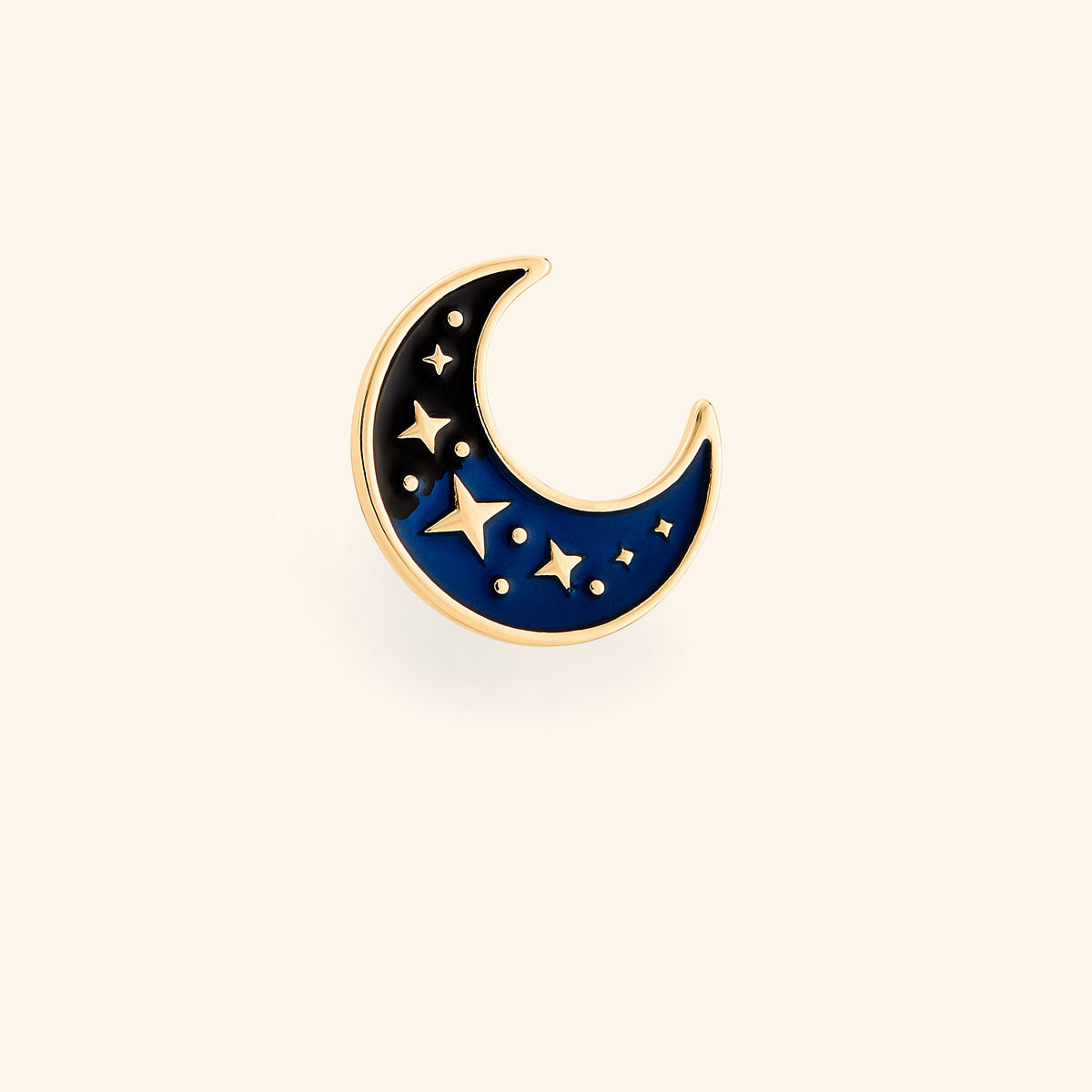 18k gold-plated Night Sky Crescent Pin set on a light background. 