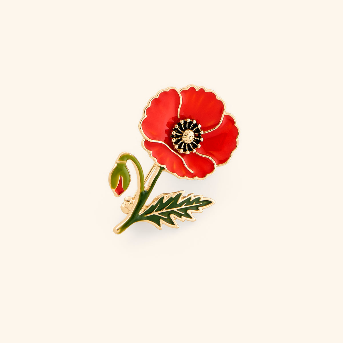 18k gold-plated Palestinian Poppy Pin set on a light background. 