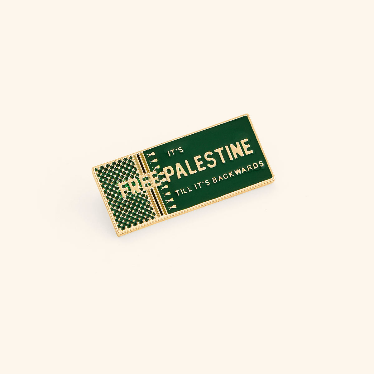 18k gold-plated "Free Palestine" Keffiyeh Pin set on a light background. 