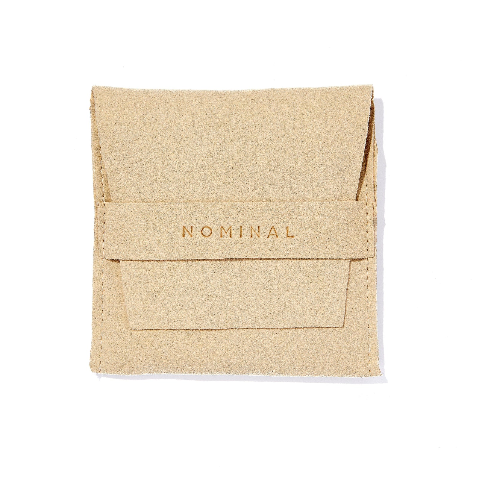 Beige jewelry pouch with Nominal pressed on the center