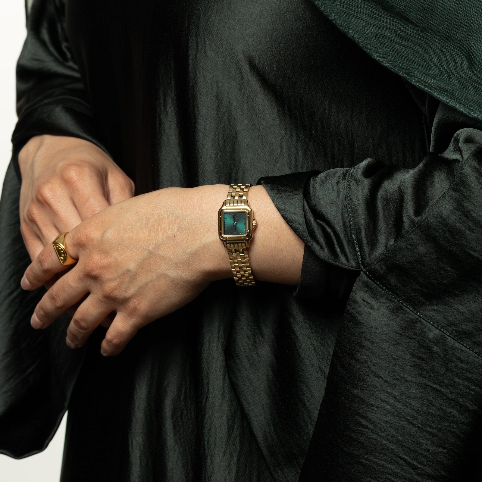 Photo of models hands, Aurora watch worn on the left wrist