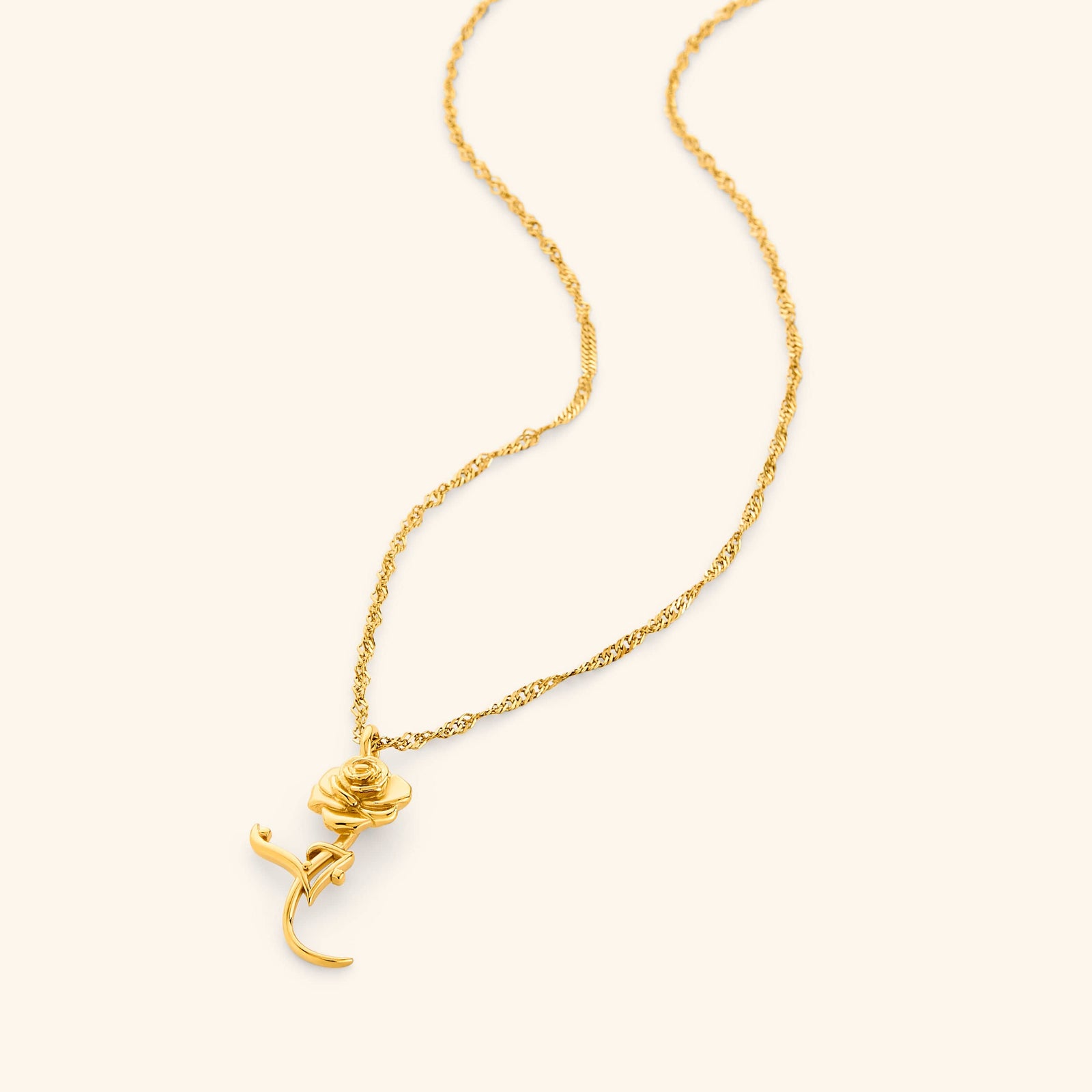 Flat lay of gold Jaan Rose necklace