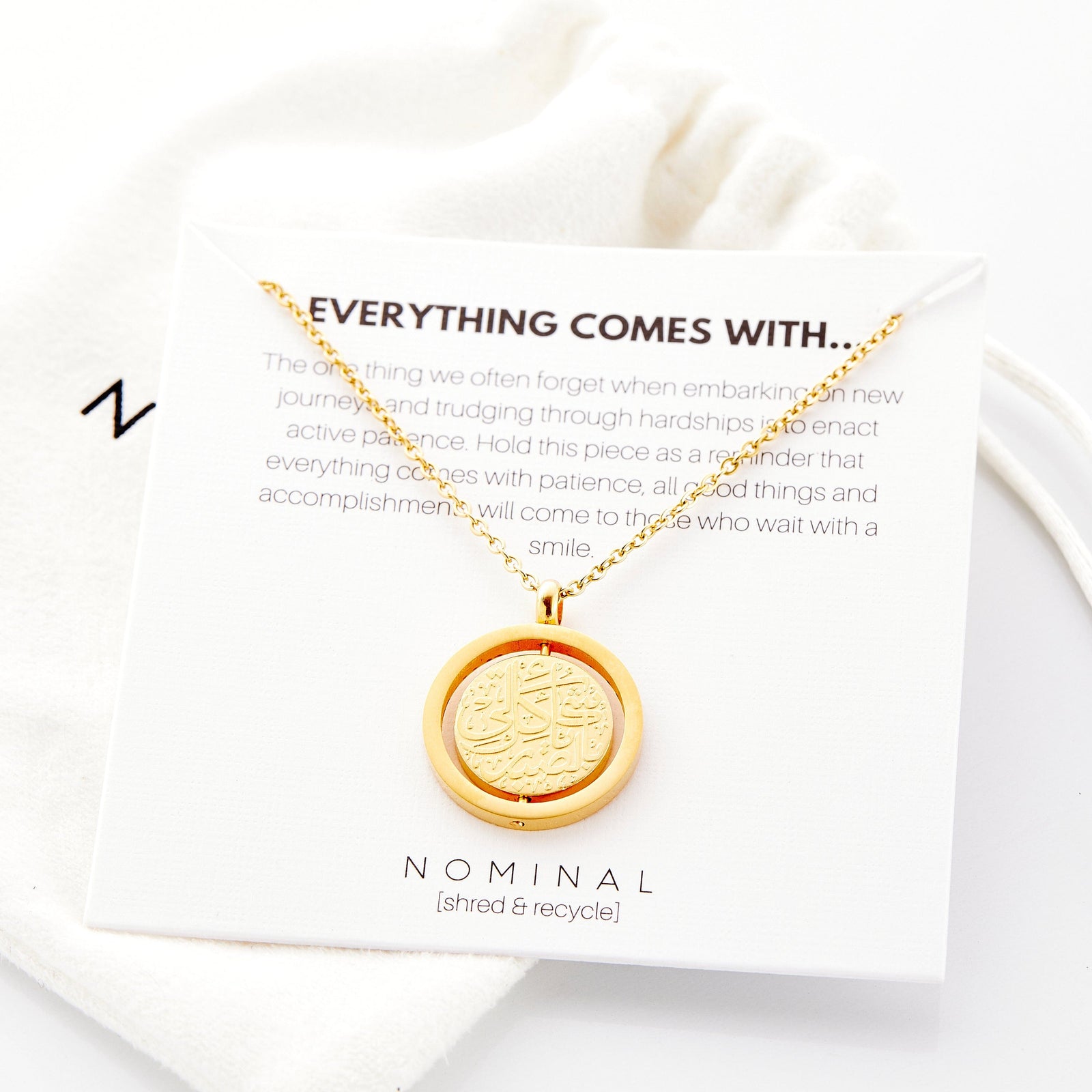 "Everything Comes with Patience" Necklace packaging.