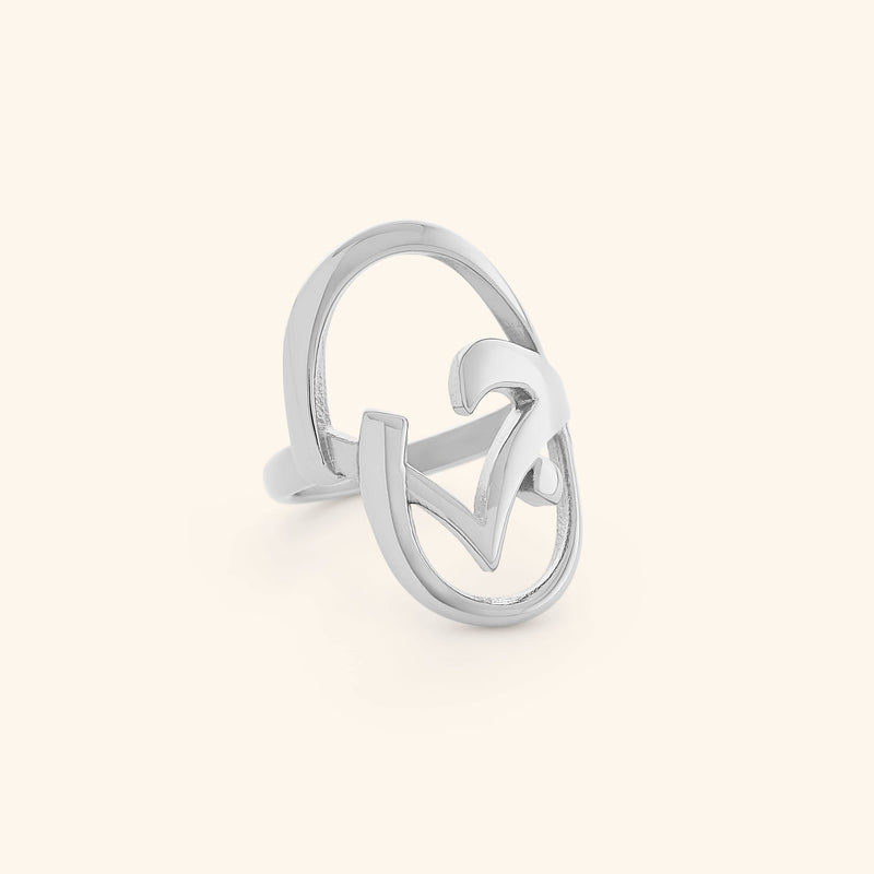 Silver Jaan Ring featuring an open oval frame.