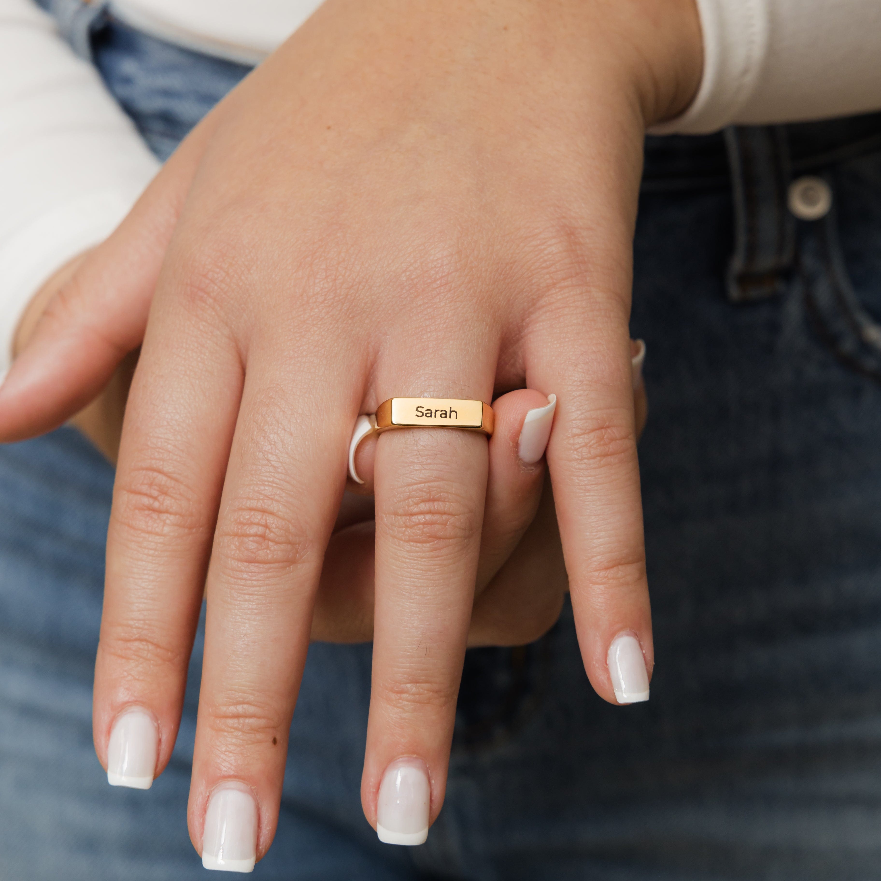 Stackable Bar Name Ring With White Stone in 18k Rose Gold Plating over 925  Sterling Silver | JOYAMO - Personalized Jewelry