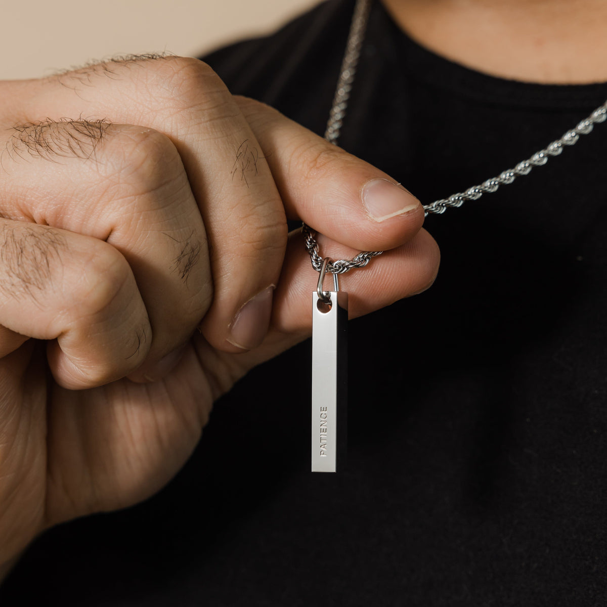 Steel Pendant Black Onyx Necklace Men's Engraved Necklaces By