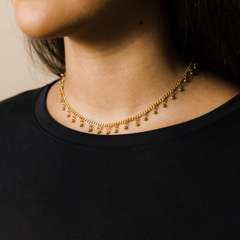 Mollie Gold Choker Necklace in White Pearl