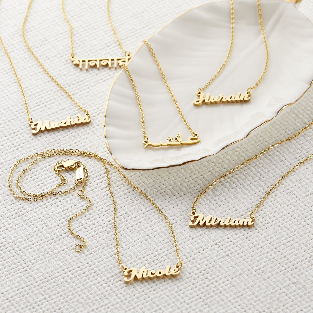 Gold jewelry name necklaces outlet