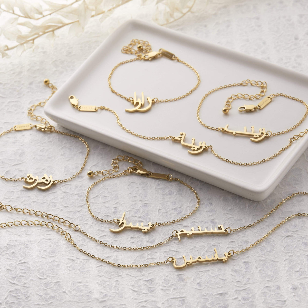 14k Solid Name Bracelet Gold Pearl Clover Ctom Name Bracelet (Gold